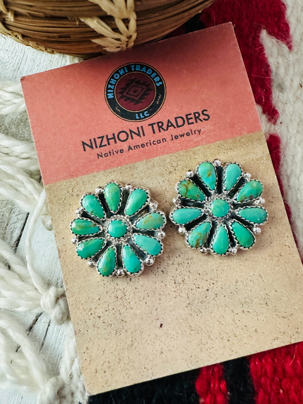 Handcrafted Sterling Silver & Turquoise Cluster Necklace and Earring Set