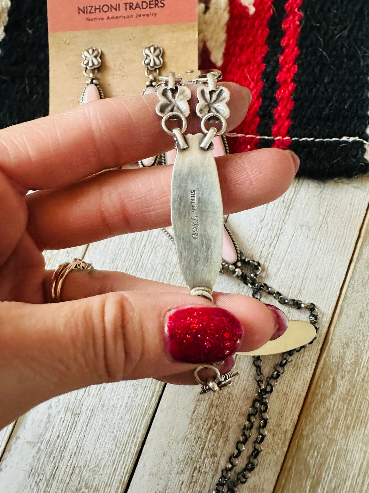 Handcrafted Queen Pink Conch & Sterling Silver Necklace Set