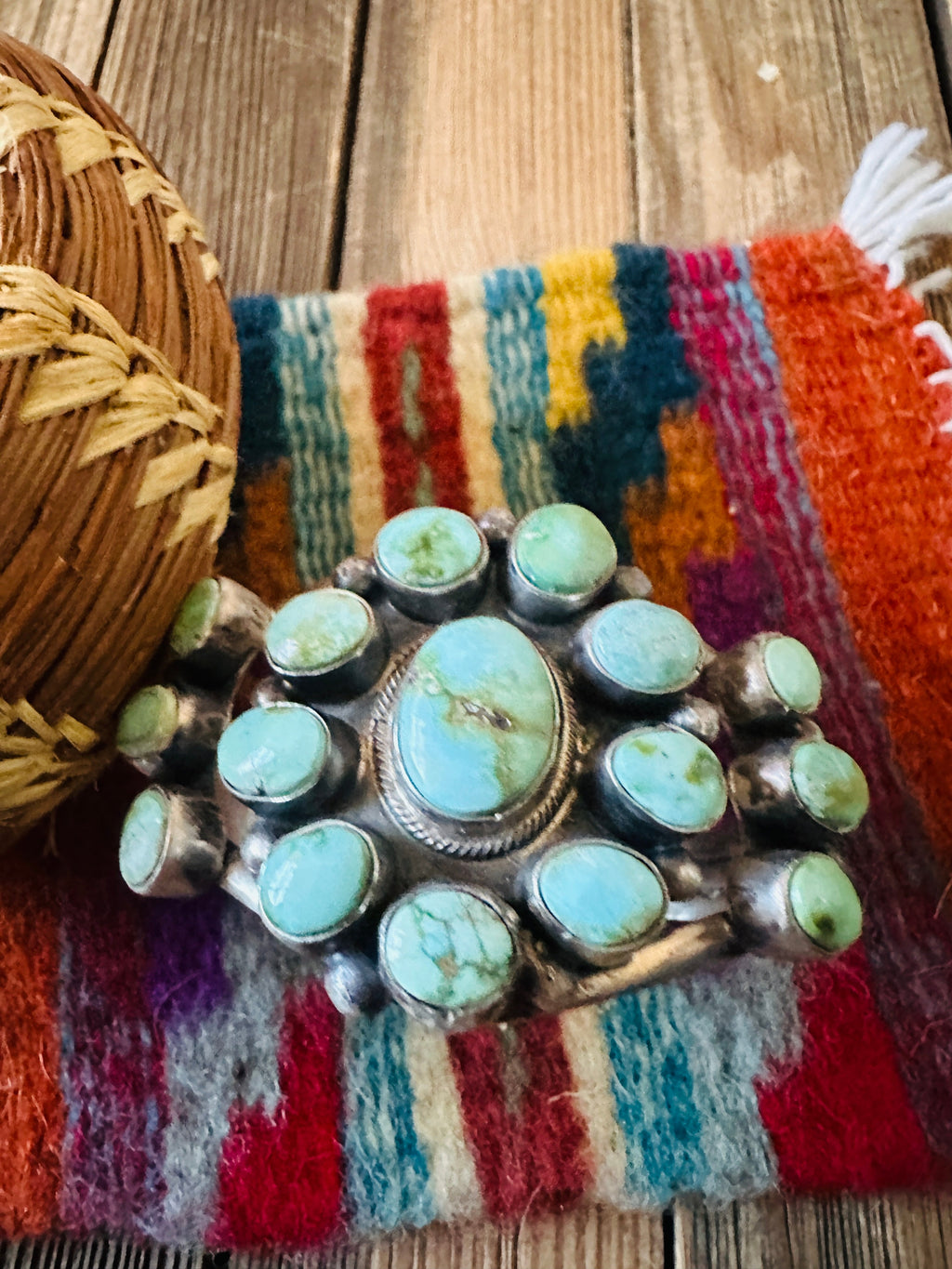 Handcrafted Sonoran Mountain Turquoise & Sterling Silver Cluster Cuff Bracelet by Bobby Johnson