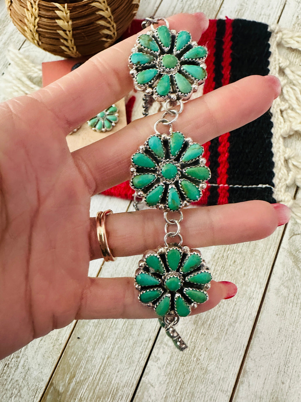 Handcrafted Sterling Silver & Turquoise Cluster Necklace and Earring Set