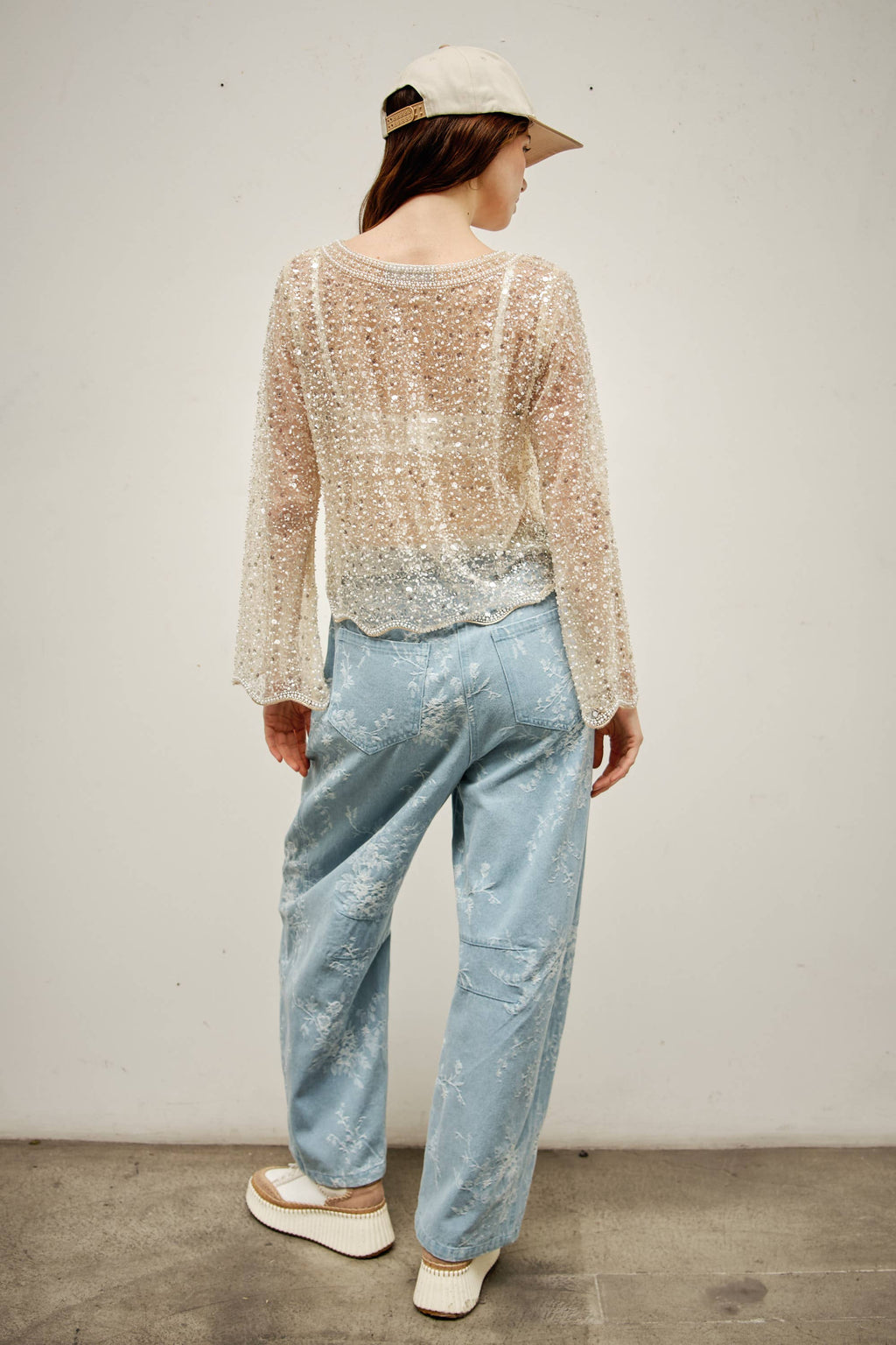 Sequin beads long sleeve top