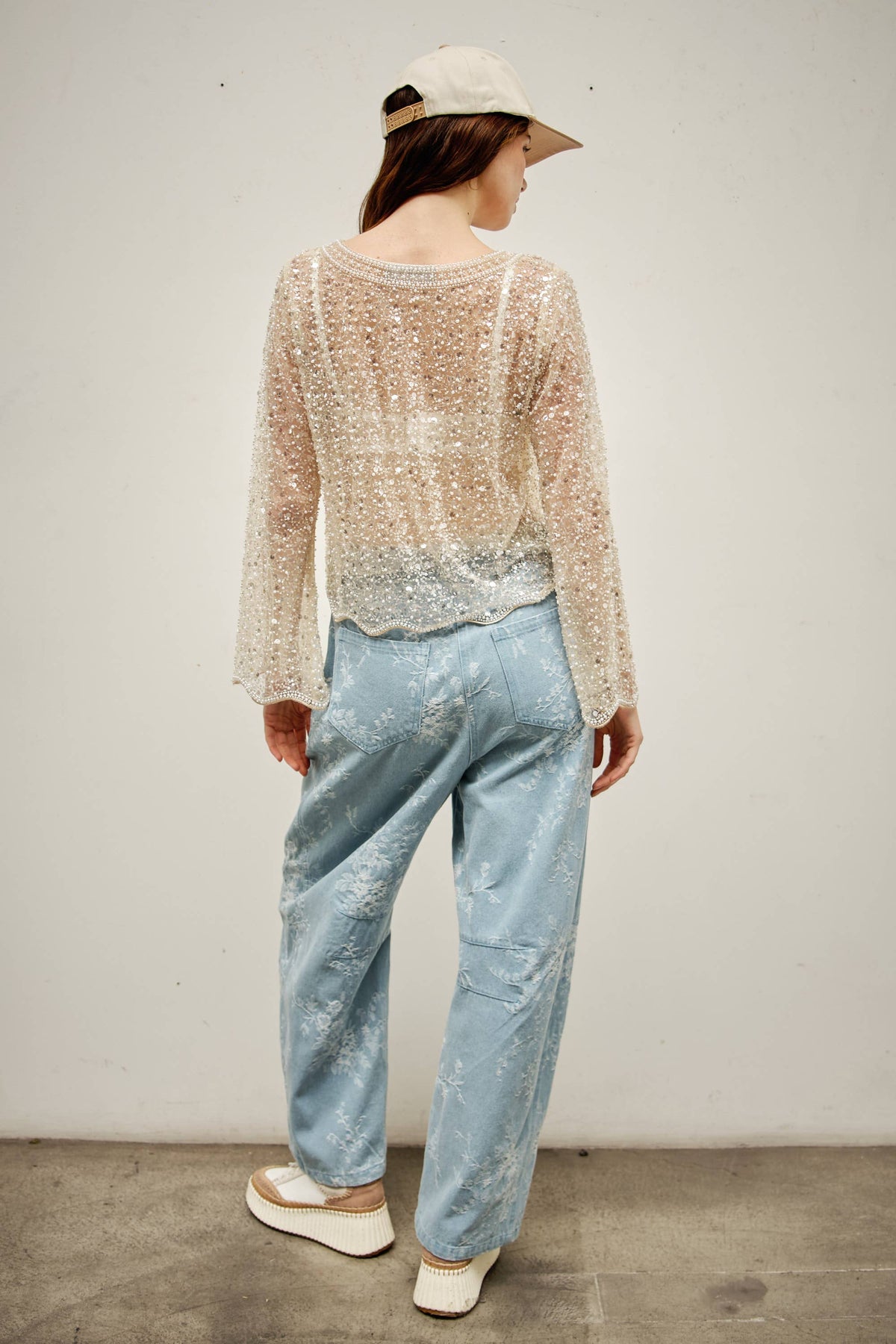 Sequin beads long sleeve top