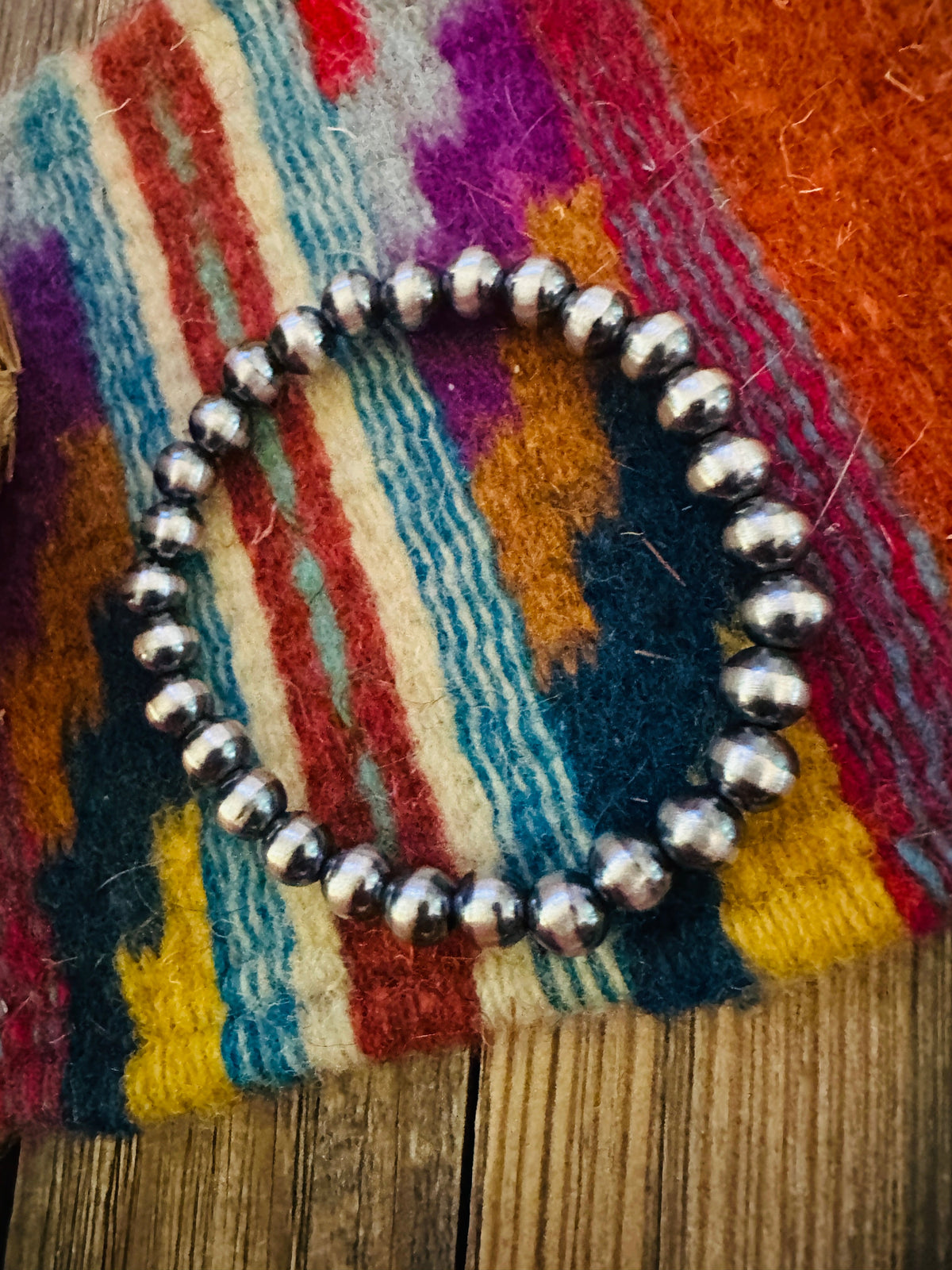 Handcrafted 6mm Sterling Silver Pearl Beaded Stretch Bracelet