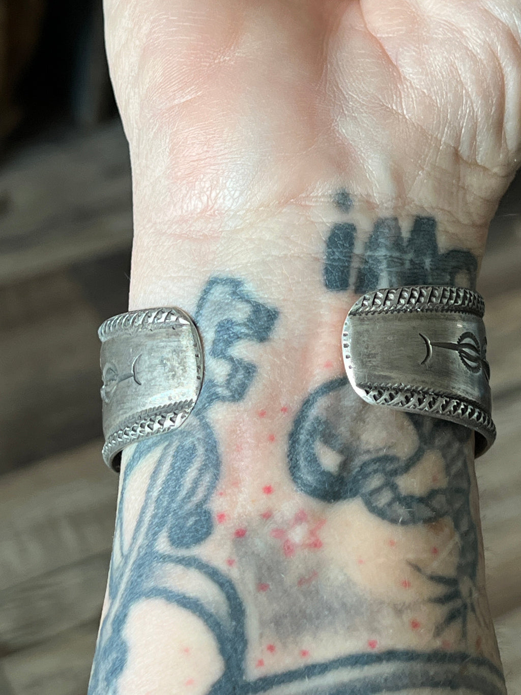 Hand Forged Old Pawn Sterling Silver Repousse Ingot Cuff Bracelet by Santa Fe Artist, Buffalo, The Monsoon