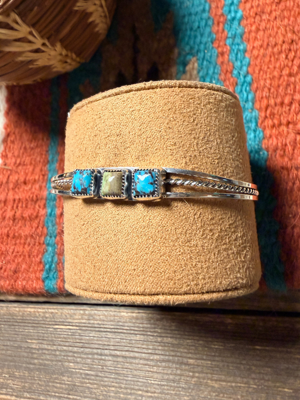Handcrafted 3-Stone Turquoise & Sterling Silver Cuff Bracelet