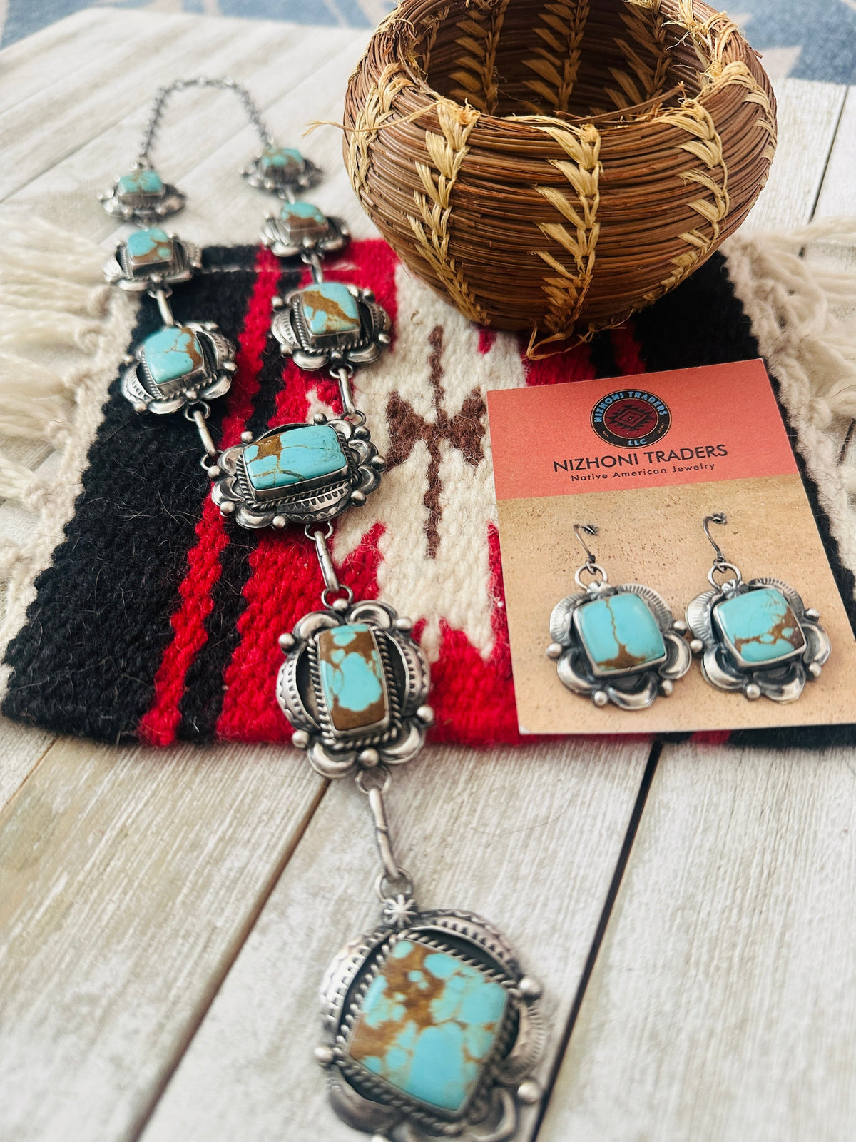 Handcrafted Number 8  Turquoise & Sterling Silver Necklace Set
