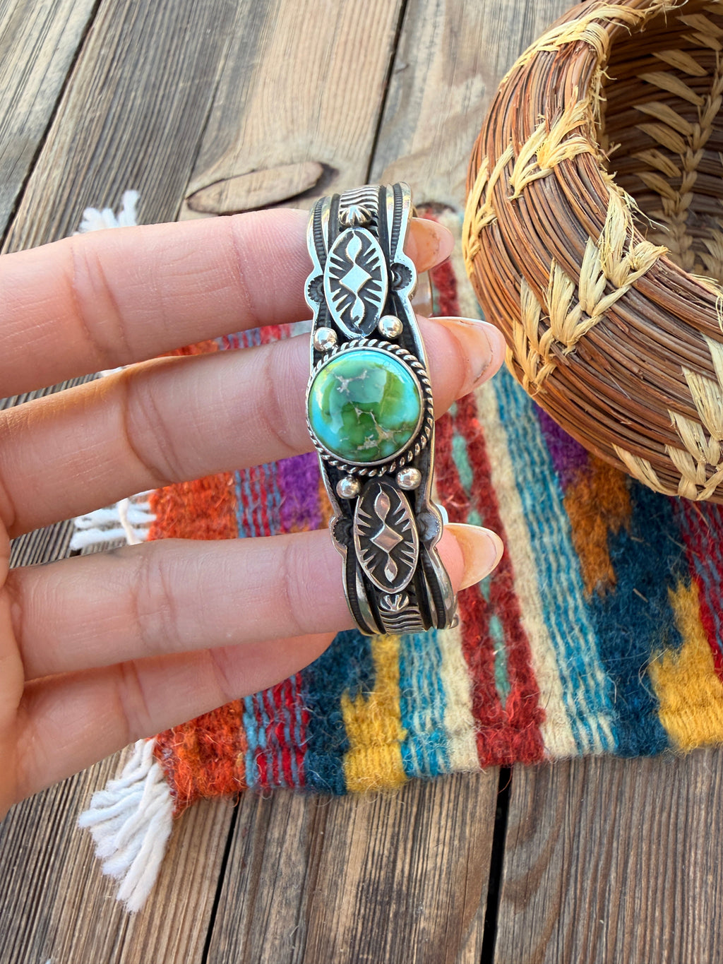 Handcrafted Sonoran Mountain Turquoise & Sterling Silver Cuff Bracelet by Happy Piasso