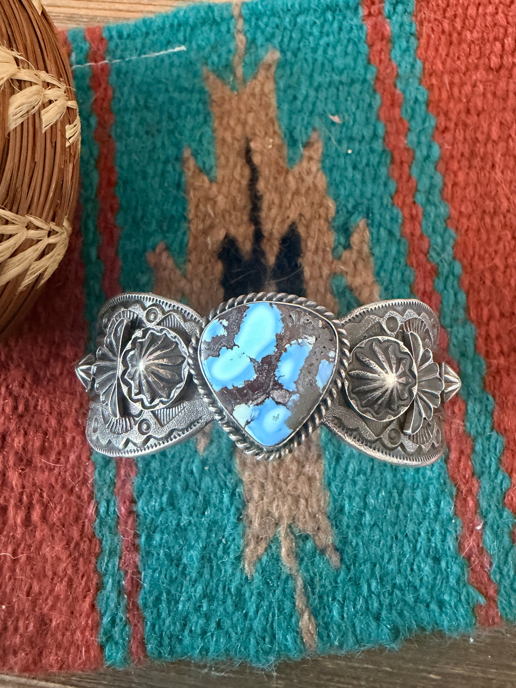 Handcrafted Golden Hills Turquoise & Sterling Silver Cuff Bracelet by Kevin Billah