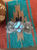 Handcrafted Golden Hills Turquoise & Sterling Silver Cuff Bracelet by Kevin Billah