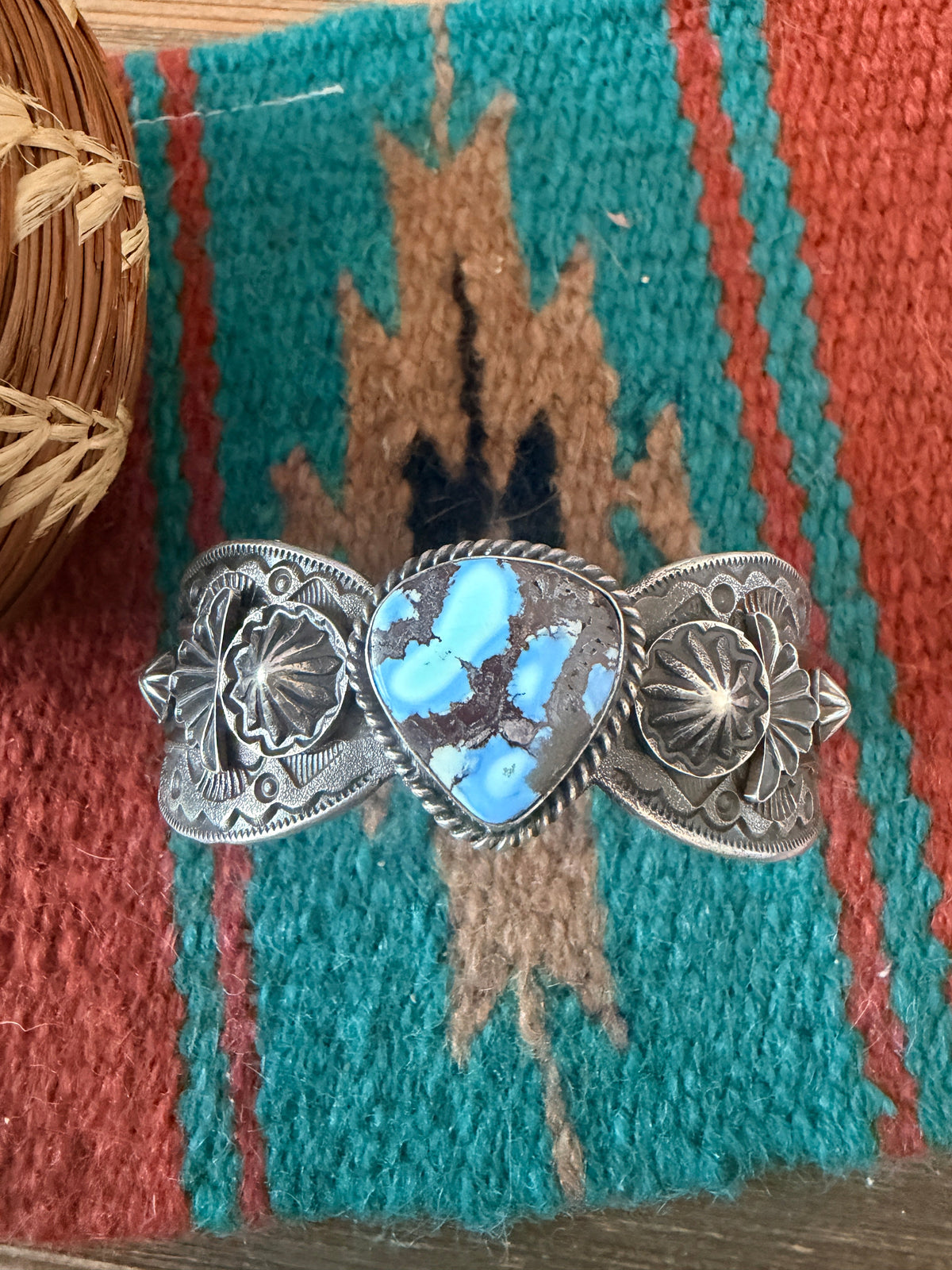 Handcrafted Golden Hills Turquoise & Sterling Silver Cuff Bracelet by Kevin Billah