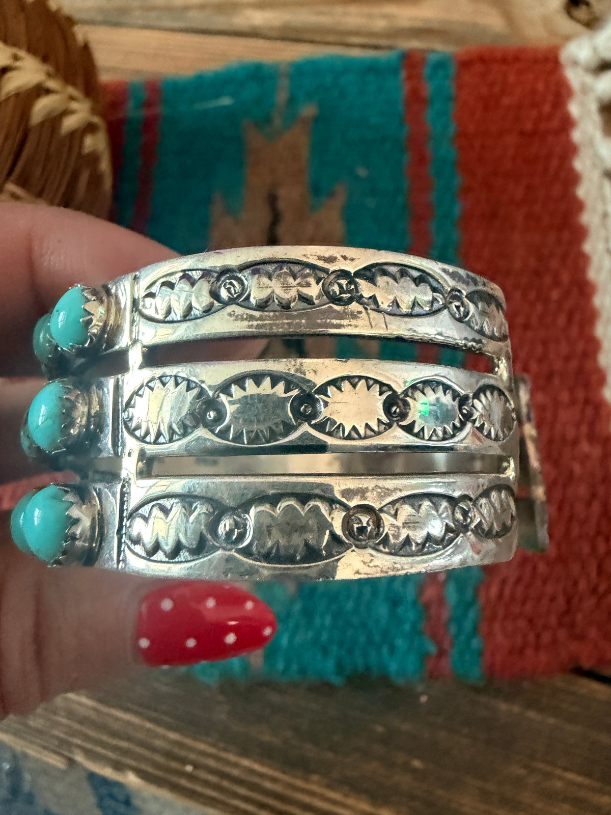 Handcrafted Sterling Silver & Turquoise Cluster Cuff Bracelet by Marcella James