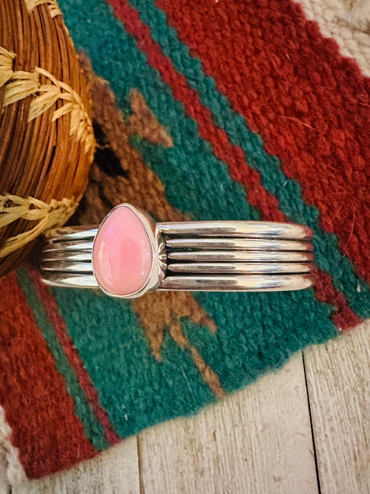 Handcrafted Sterling Silver & Queen Pink Conch Cuff Bracelet