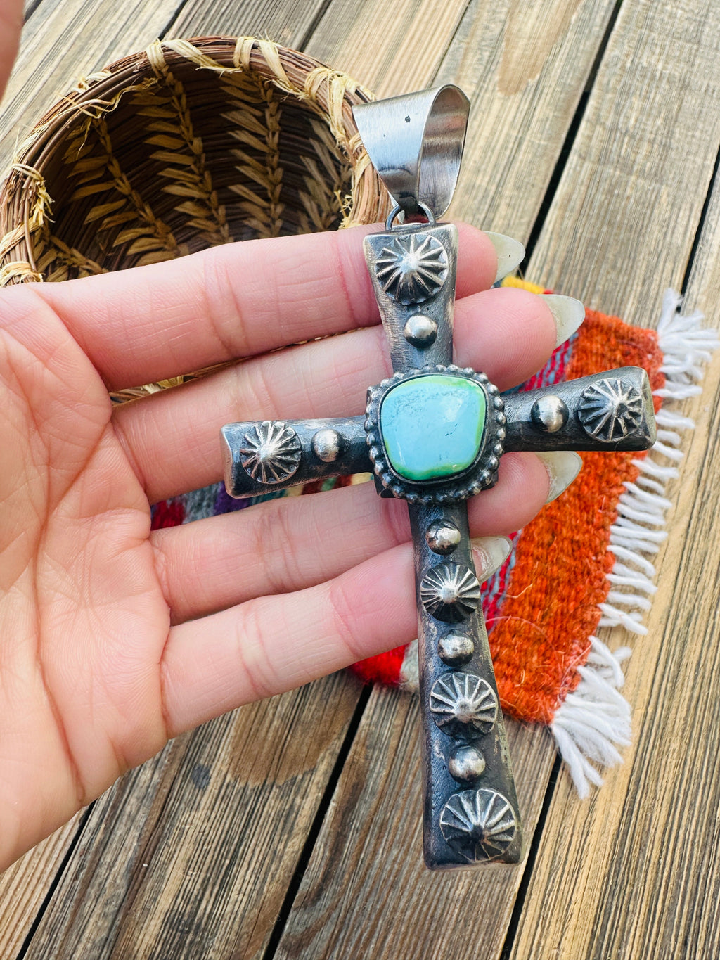 Handcrafted Sonoran Mountain Turquoise & Sterling Silver Cross Pendant by Chimney Butte