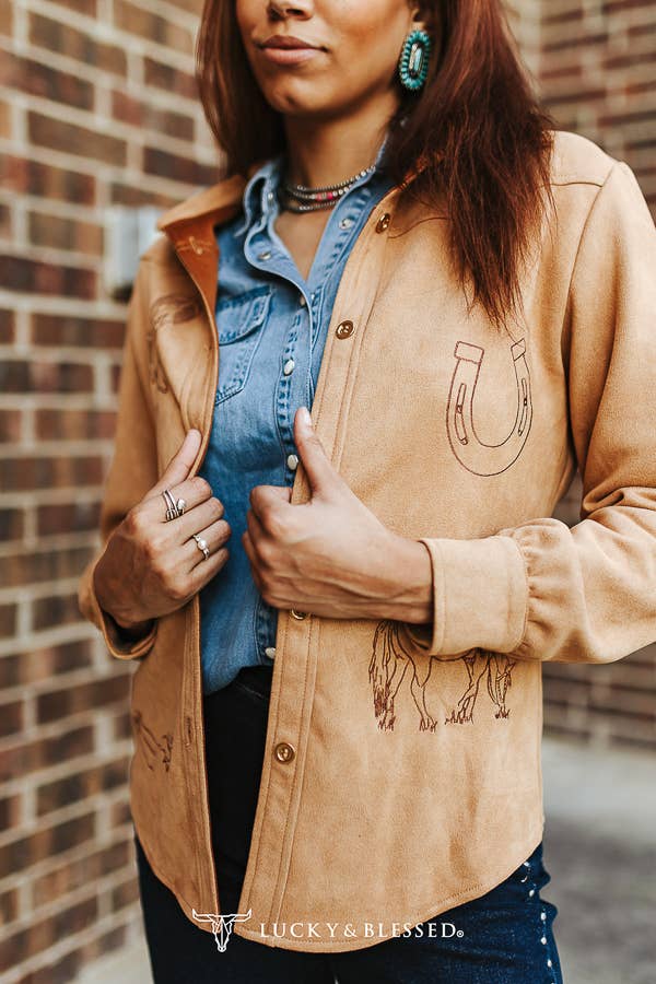 Camel Suede Western Yoke Concho Button Down Shirt XL-3XL