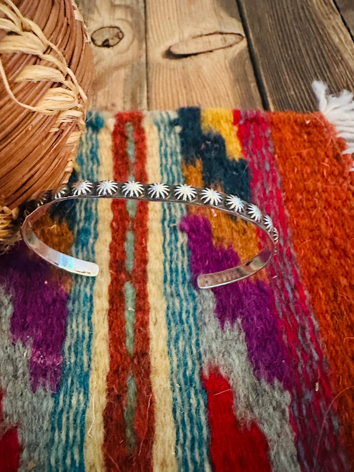 Handcrafted Sterling Silver Studded Stacker Cuff Bracelet