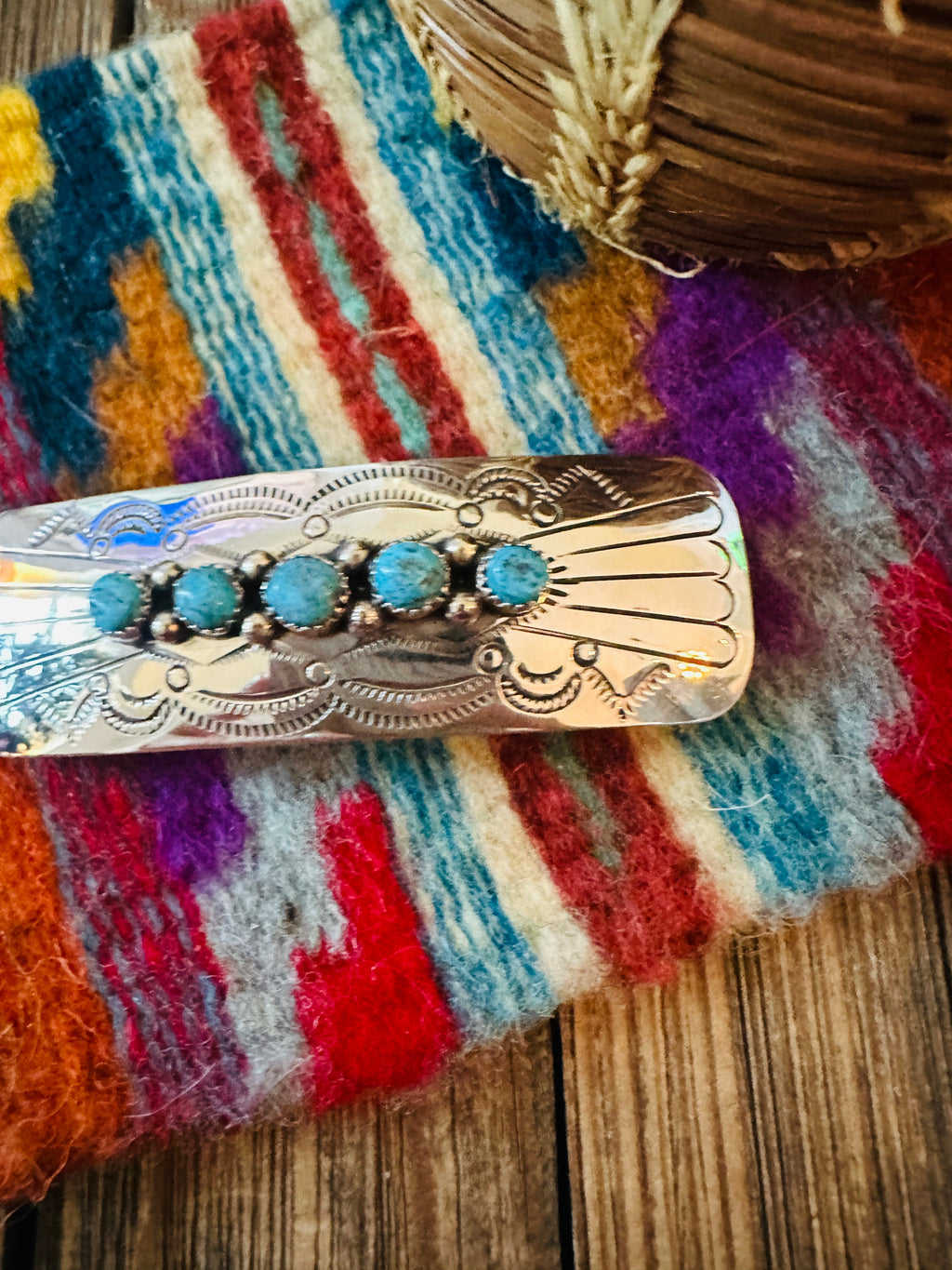 Handcrafted Turquoise & Sterling Silver Concho Hair Barrette