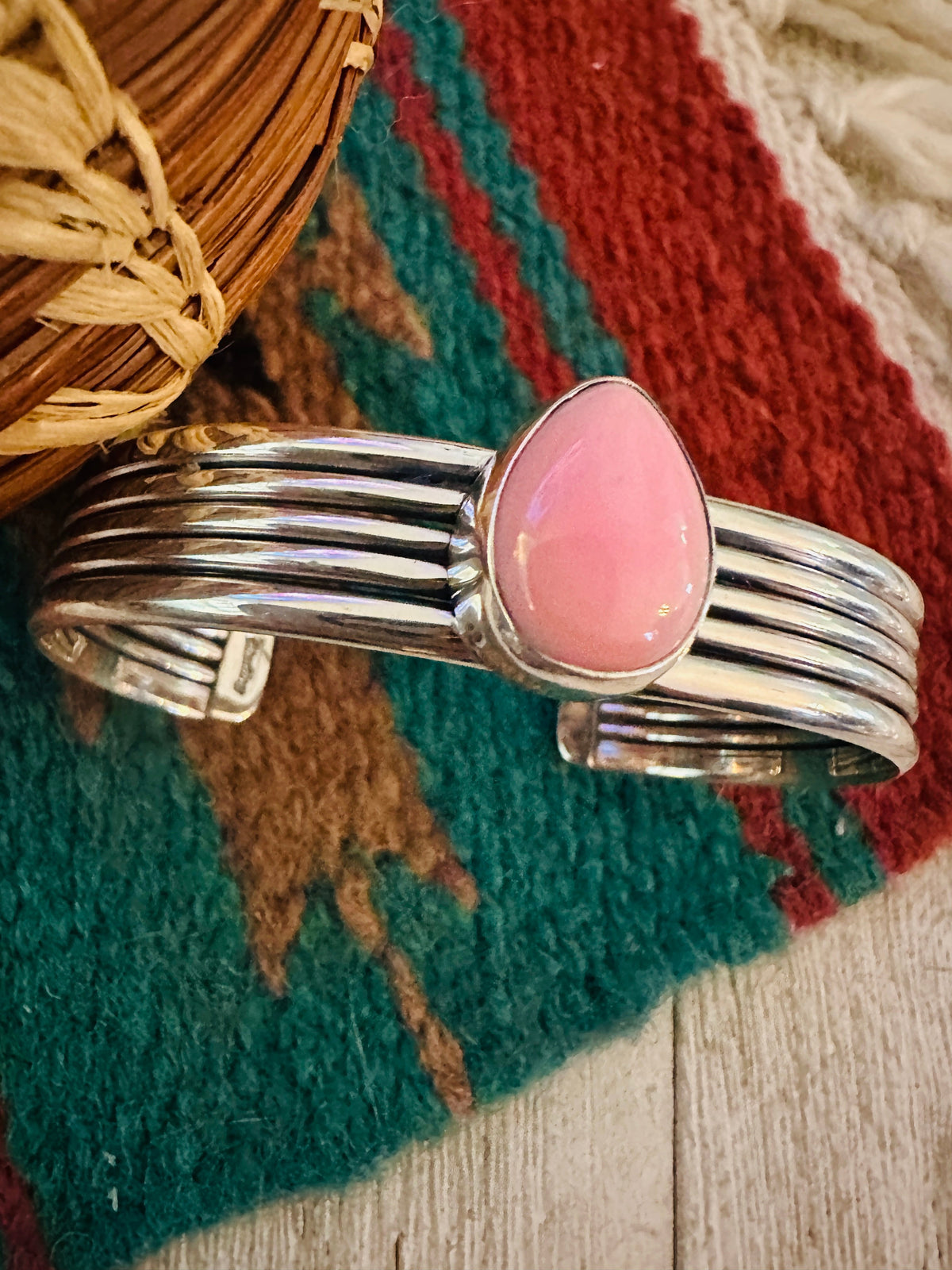 Handcrafted Sterling Silver & Queen Pink Conch Cuff Bracelet