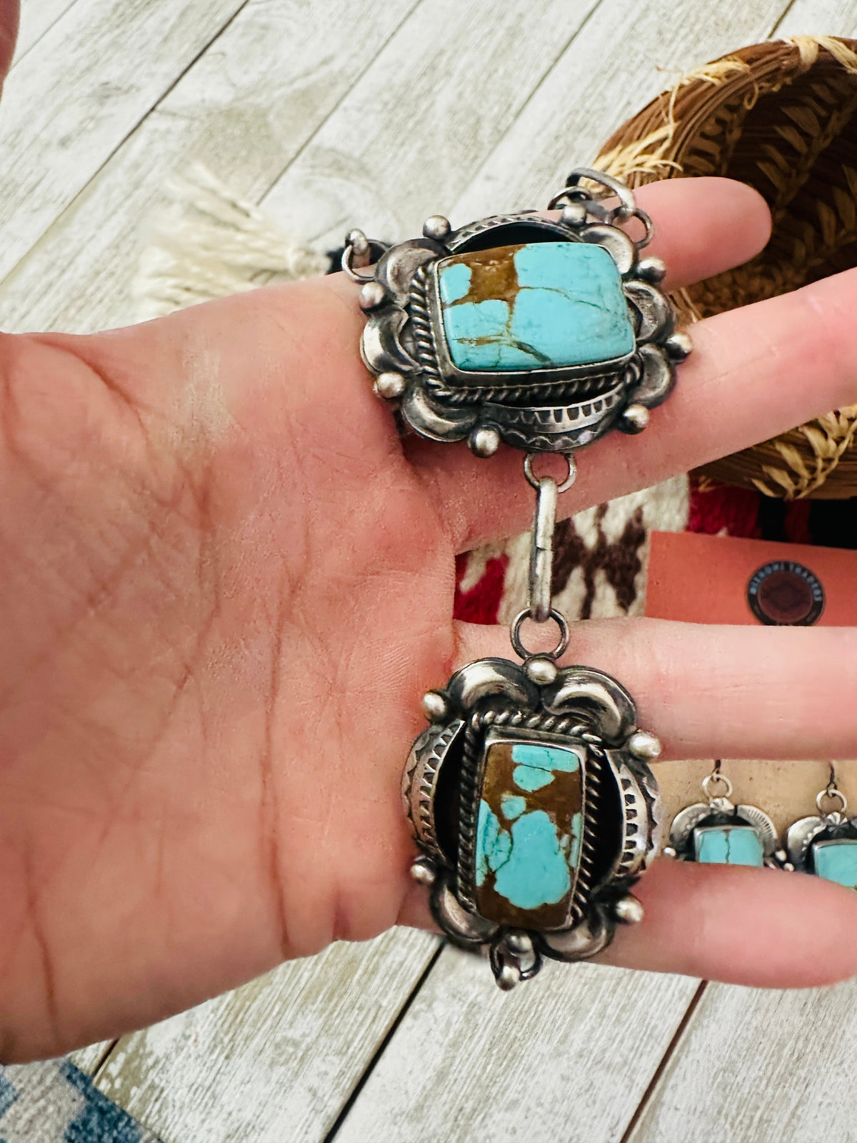 Handcrafted Number 8  Turquoise & Sterling Silver Necklace Set