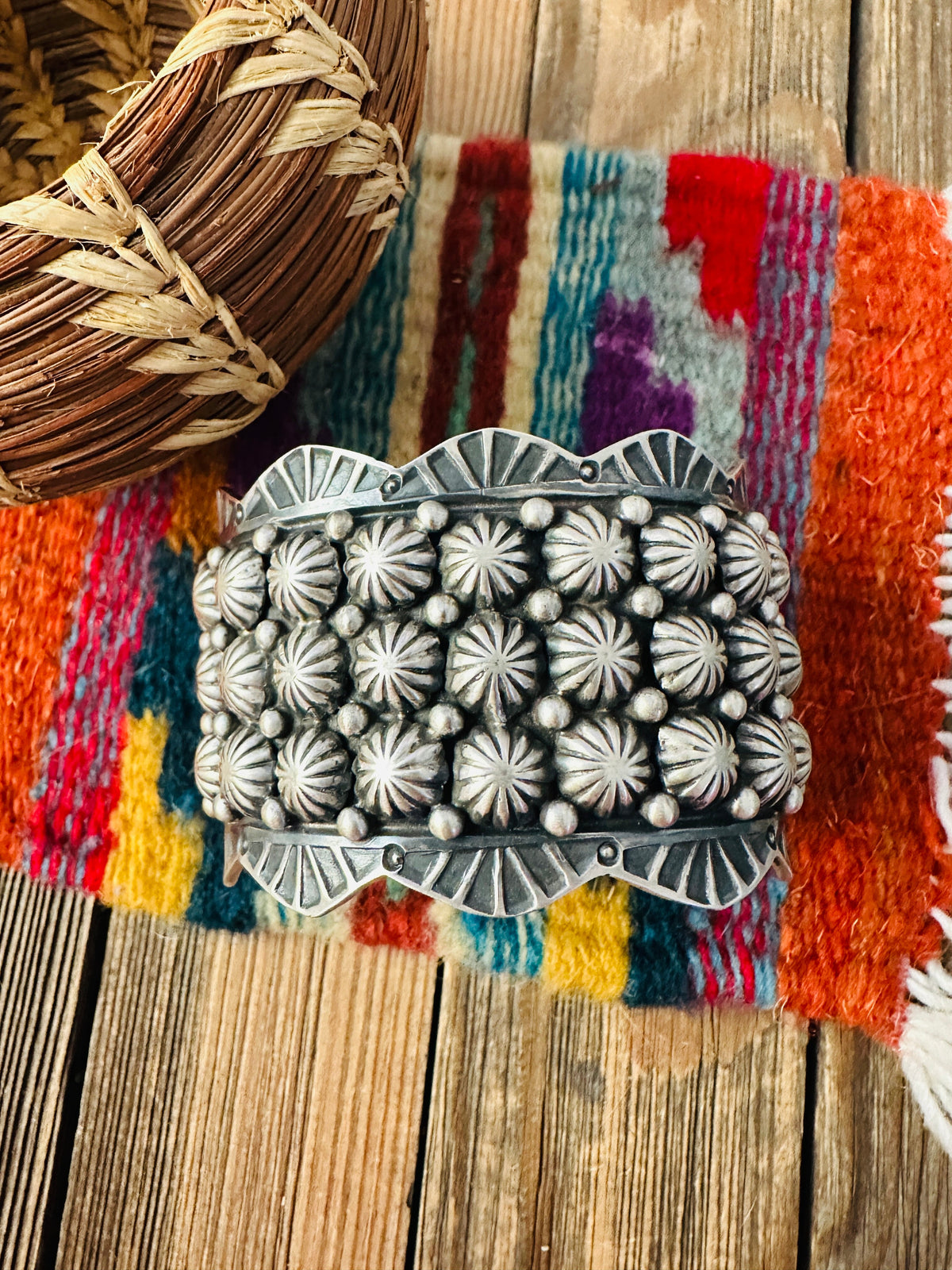 Handcrafted Sterling Silver Studded Cuff Bracelet by Leroy James