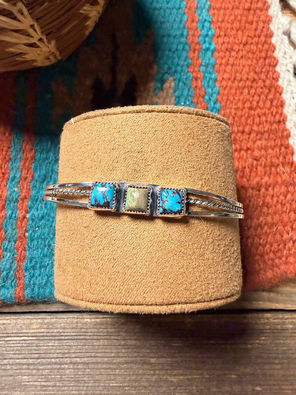 Handcrafted 3-Stone Turquoise & Sterling Silver Cuff Bracelet