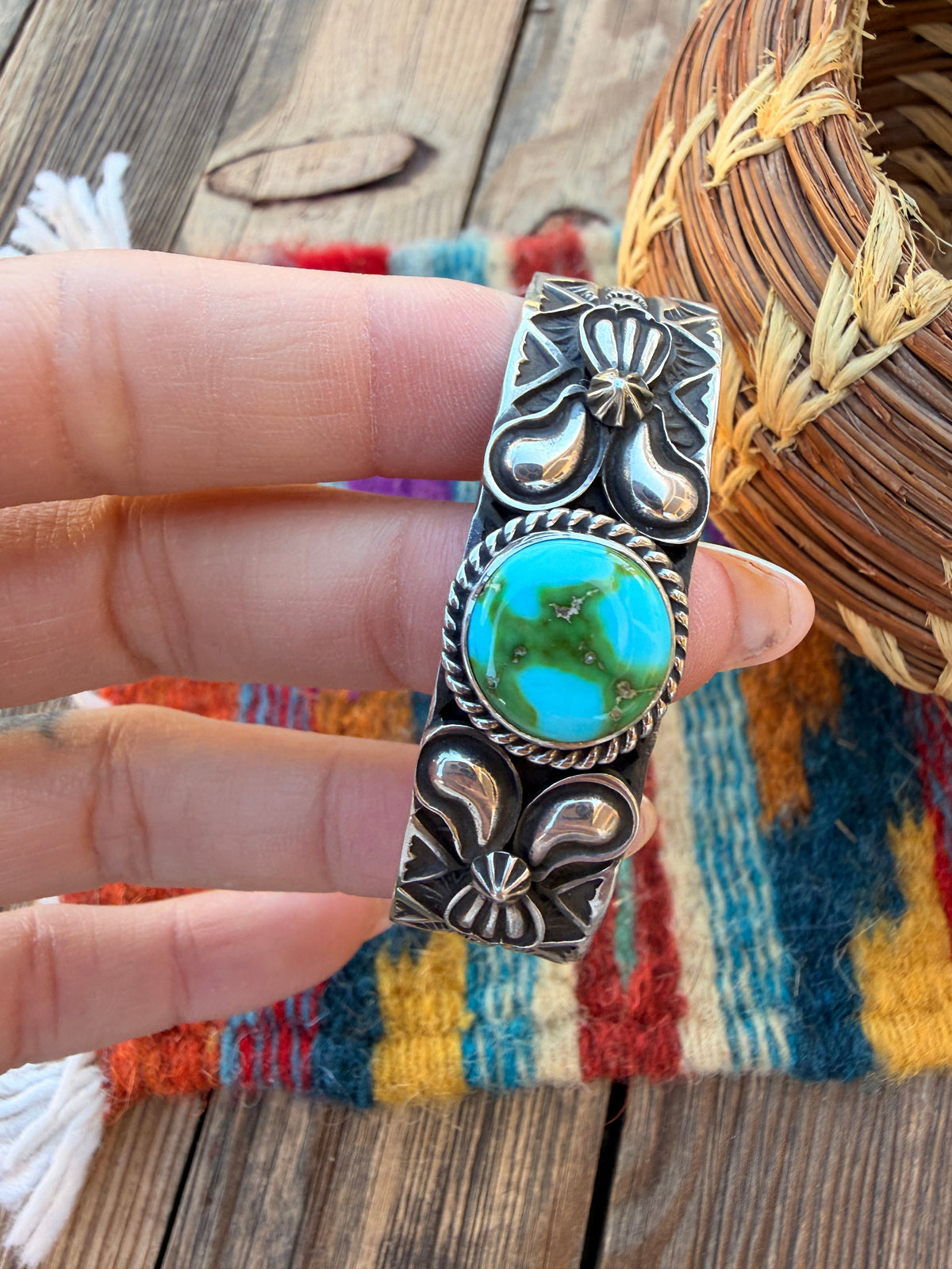 Handcrafted Sonoran Mountain Turquoise & Sterling Silver Cuff Bracelet by Andy Cadman