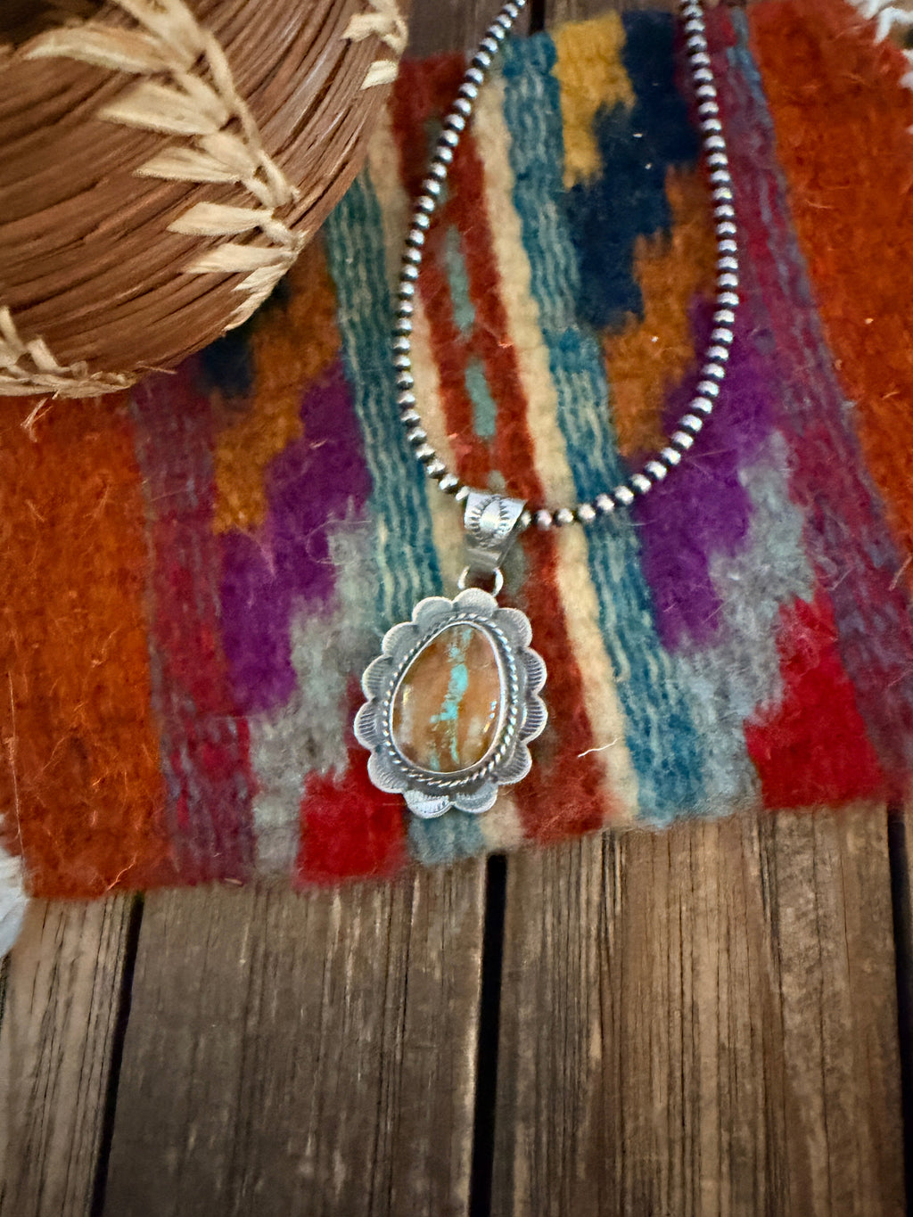 Handcrafted Sterling Silver & Royston Ribbon Turquoise Pendant by David Skeets