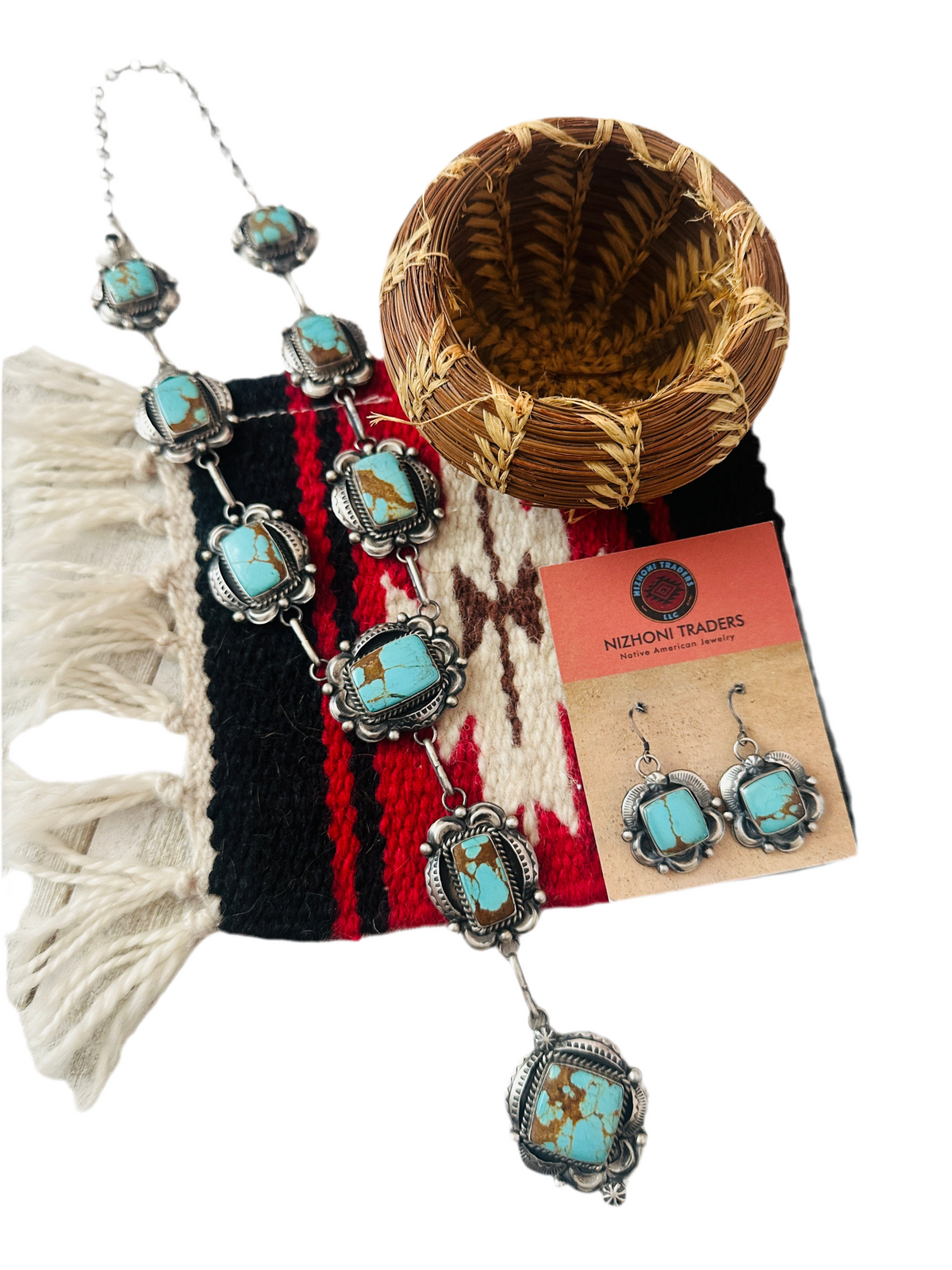 Handcrafted Number 8  Turquoise & Sterling Silver Necklace Set
