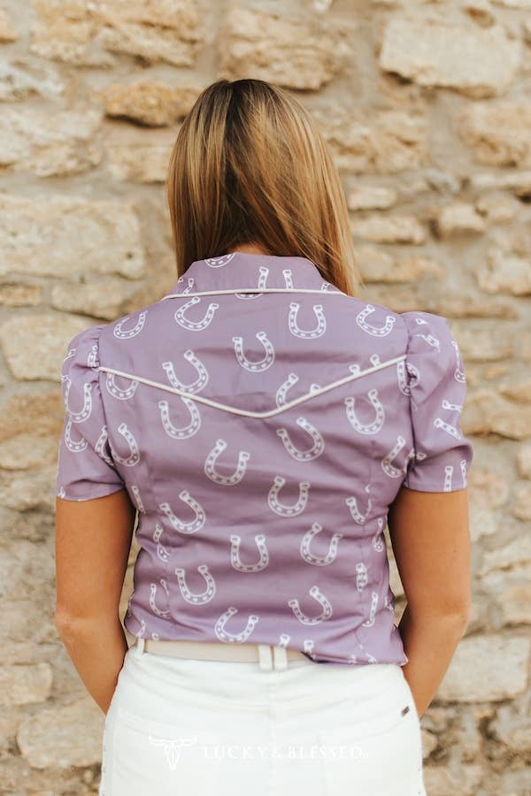 Lucky Charm Puff Sleeve Pearl Snap Top