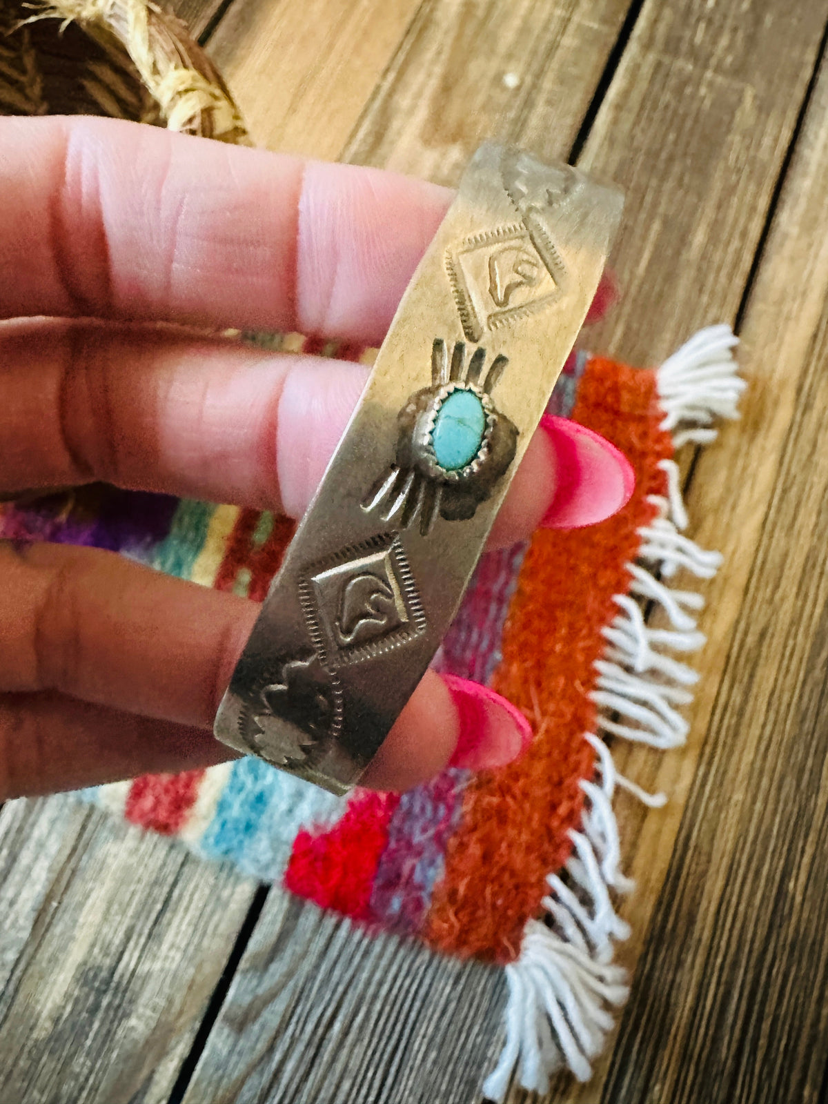 Handcrafted Old Pawn Sterling Silver & Turquoise Cuff Bracelet