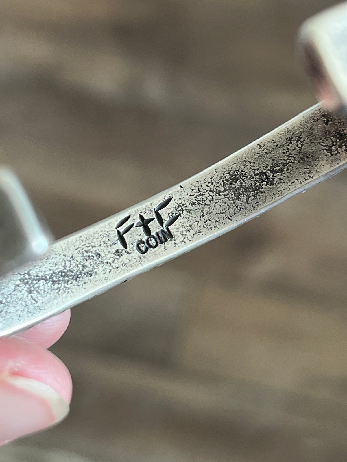 Falcon Trading Company Ingot Coin Silver and Fox Turquoise Inlay Cuff Bracelet by Joe O’Neill