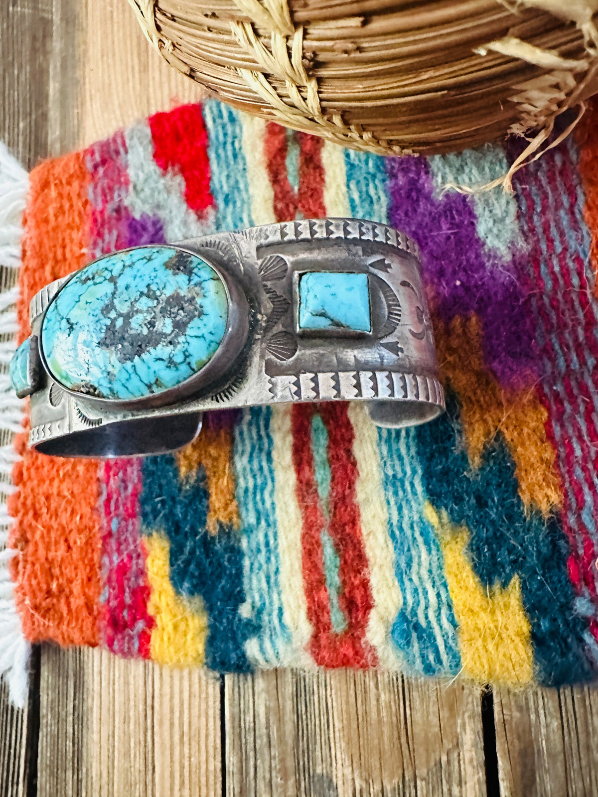 Handcrafted Old Pawn Sterling Silver & Turquoise Cuff Bracelet