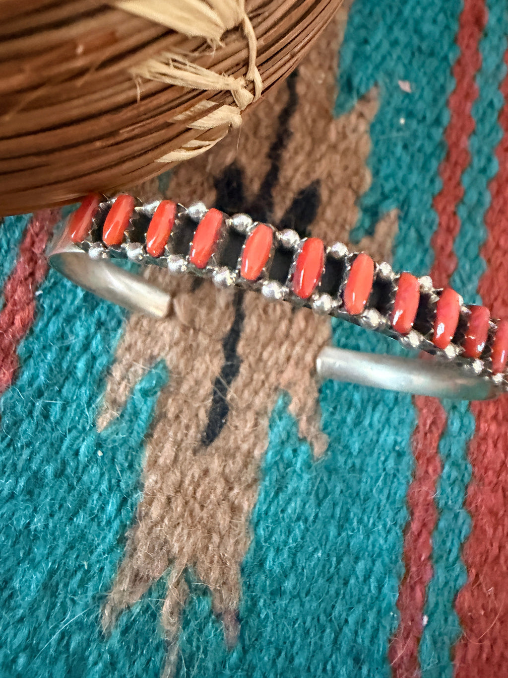 Handcrafted Coral & Sterling Silver Cuff Bracelet