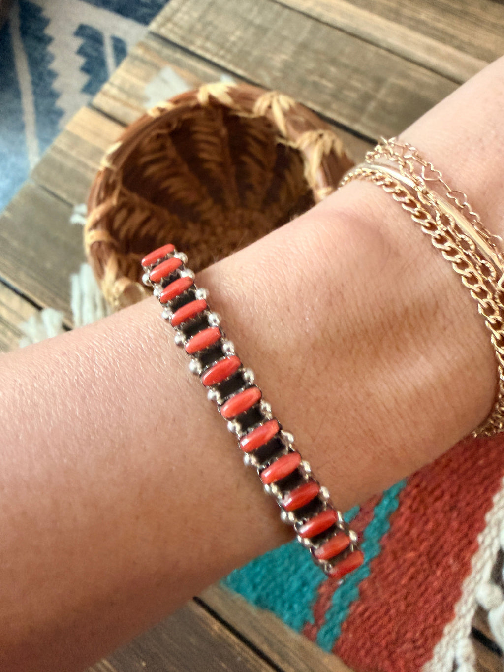 Handcrafted Coral & Sterling Silver Cuff Bracelet