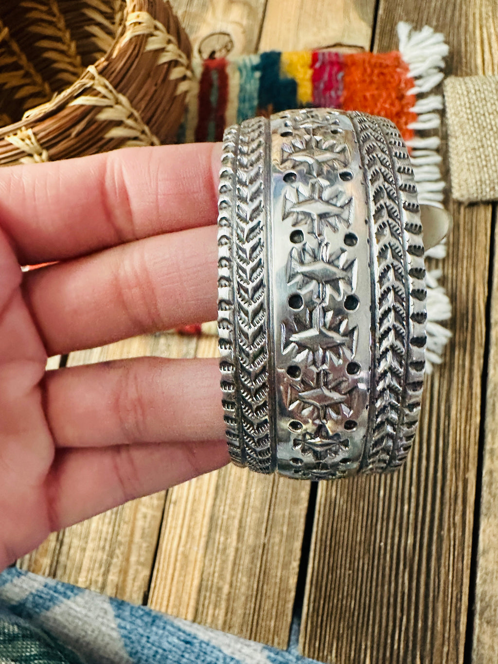 Handcrafted Old Pawn Sterling Silver Cuff Bracelet