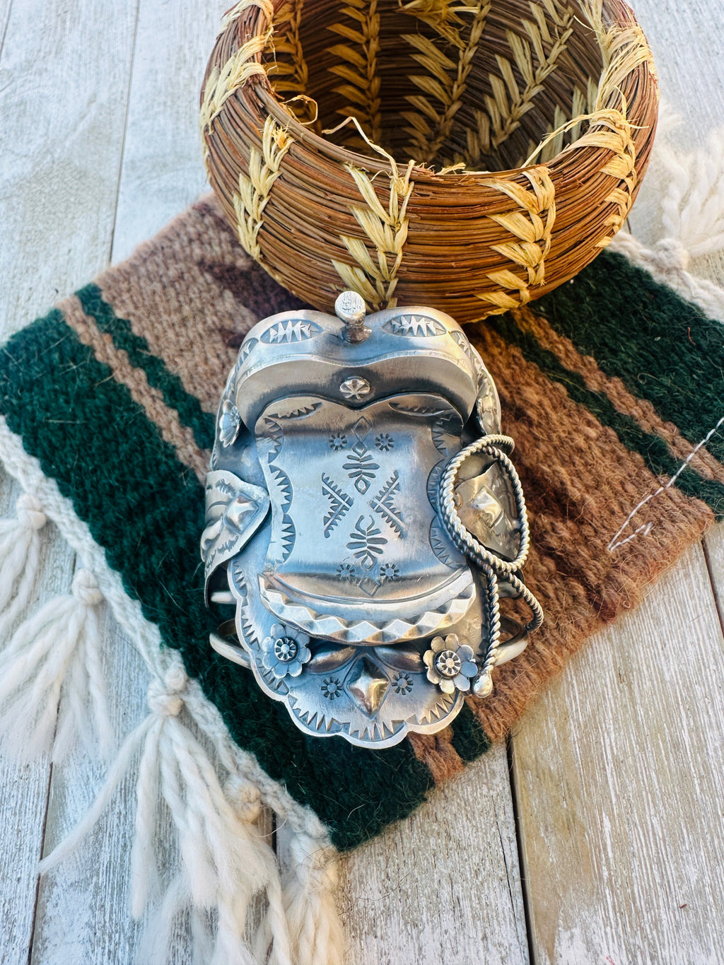Handcrafted Sterling Silver Saddle Cuff Bracelet by Tim Yazzie