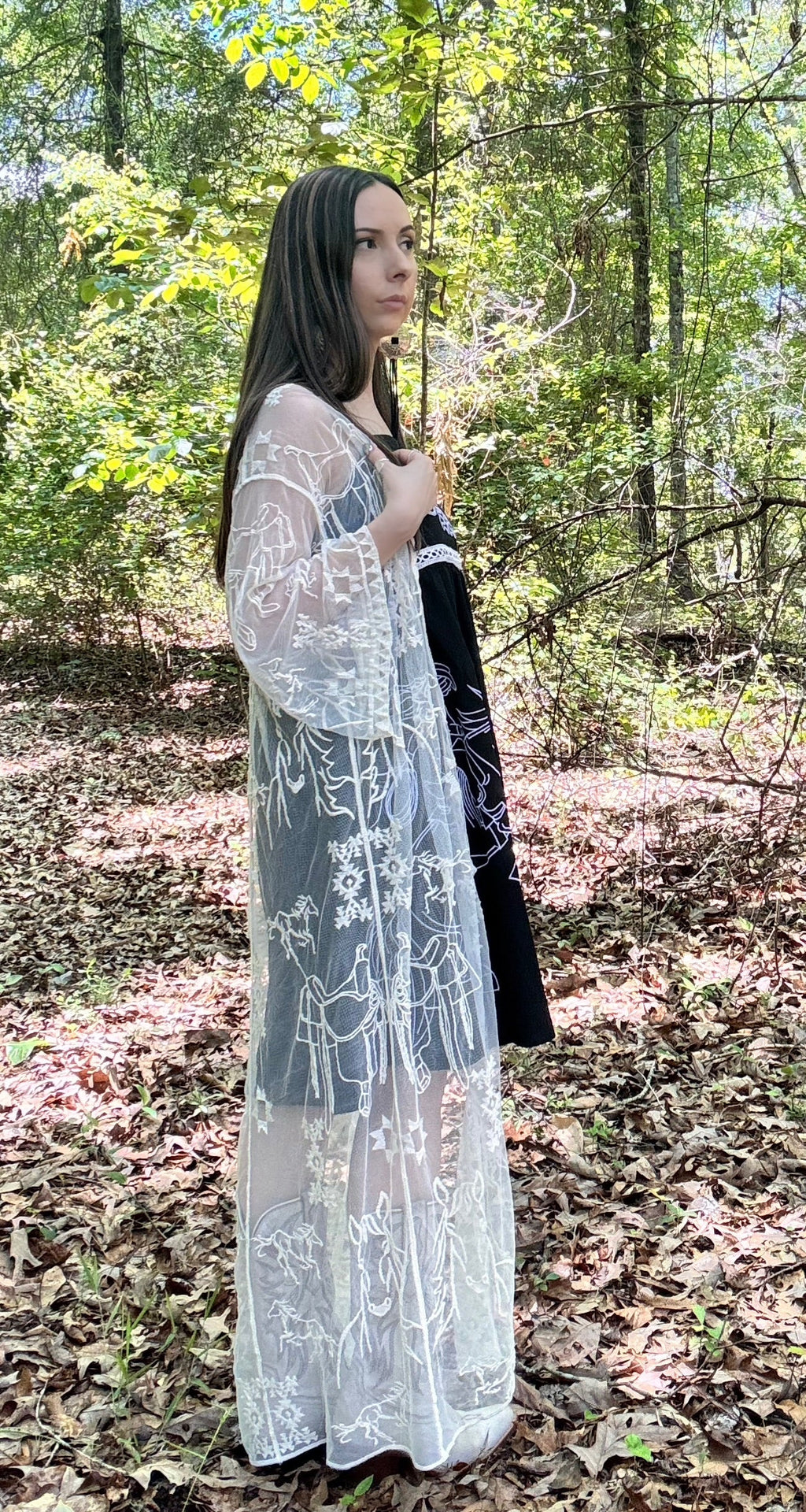 Ivory Western Embroidered Mesh Lace Duster