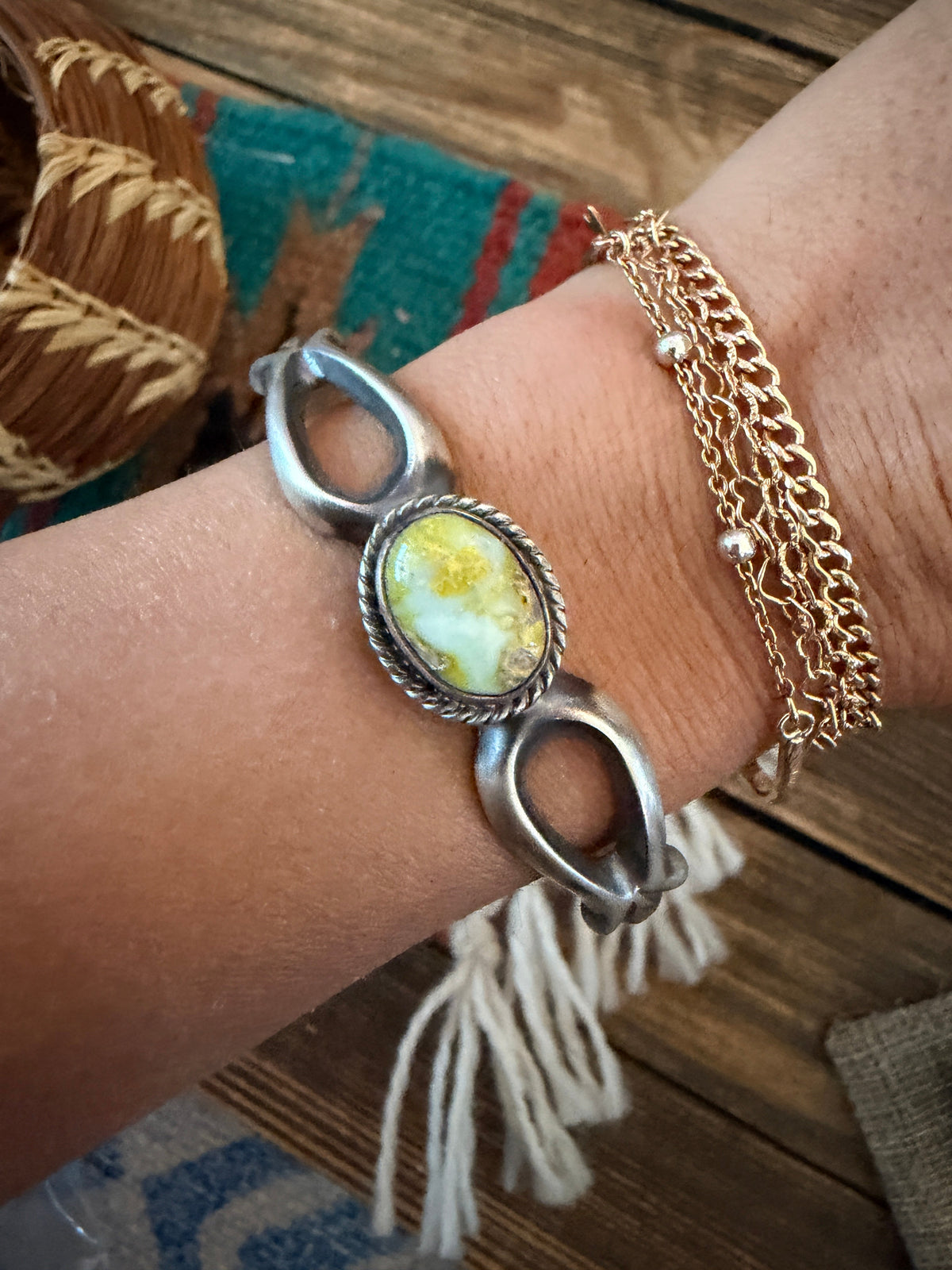 Handcrafted Palomino Turquoise & Sterling Silver Cuff Bracelet