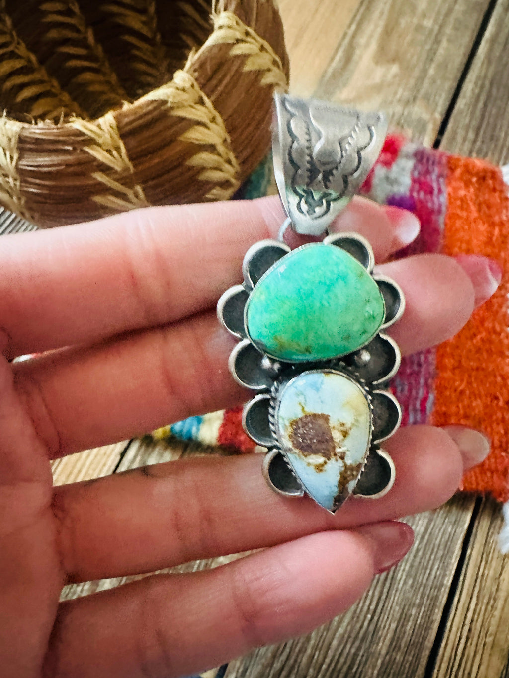 Handcrafted Sterling Silver & Multi Turquoise Pendant
