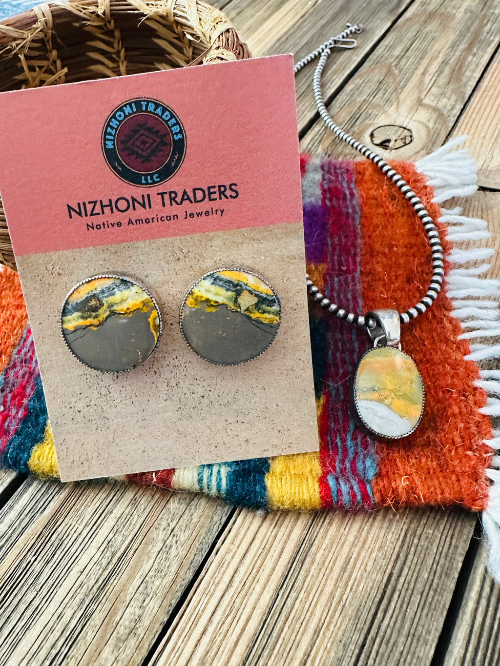 Handcrafted Bumblebee & Sterling Silver Post Earring and Pendant Set