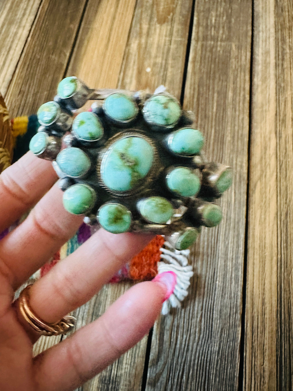 Handcrafted Sonoran Mountain Turquoise & Sterling Silver Cluster Cuff Bracelet by Bobby Johnson