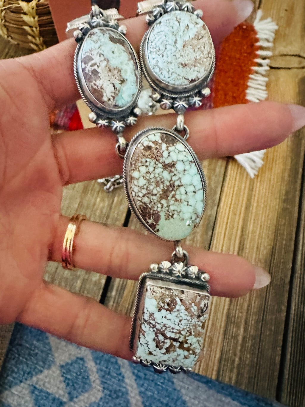 Handcrafted Dry Creek Turquoise & Sterling Silver Necklace and Earring Set by Darrin Livingston