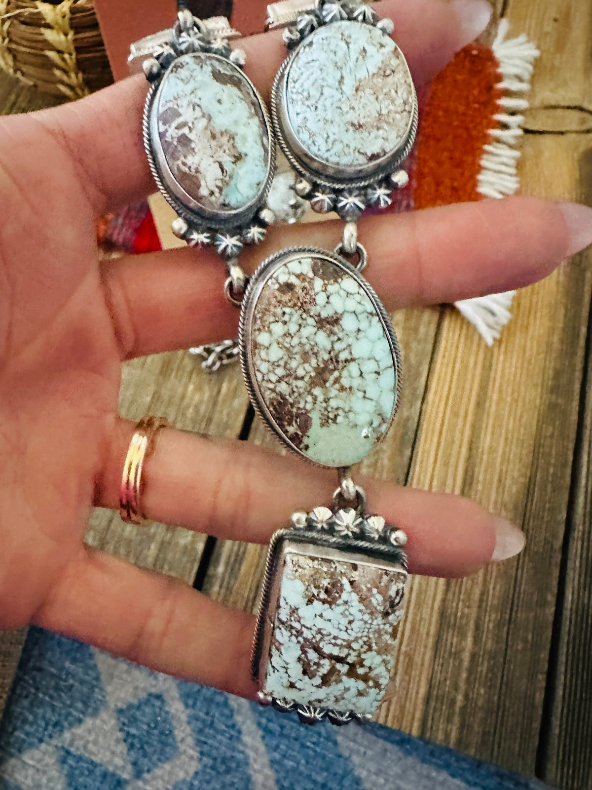 Handcrafted Dry Creek Turquoise & Sterling Silver Necklace and Earring Set by Darrin Livingston