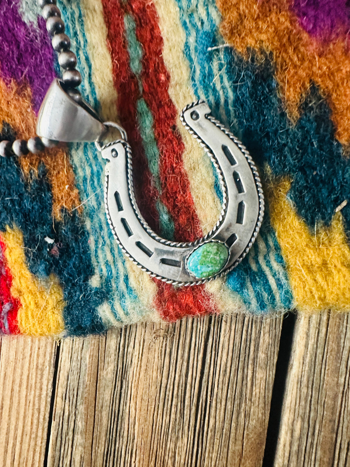 Handcrafted Sterling Silver and Sonoran Mountain Turquoise Horseshoe Pendant