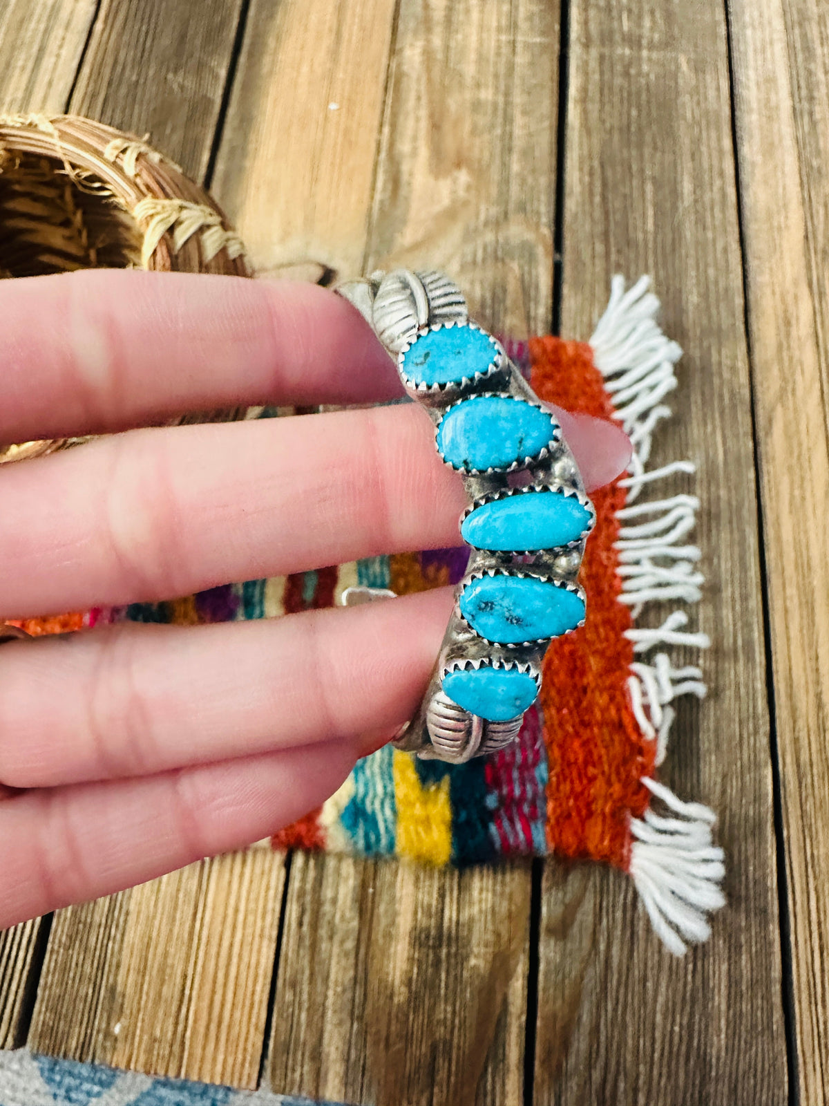 Handcrafted Old Pawn Sterling Silver & Turquoise Cuff Bracelet