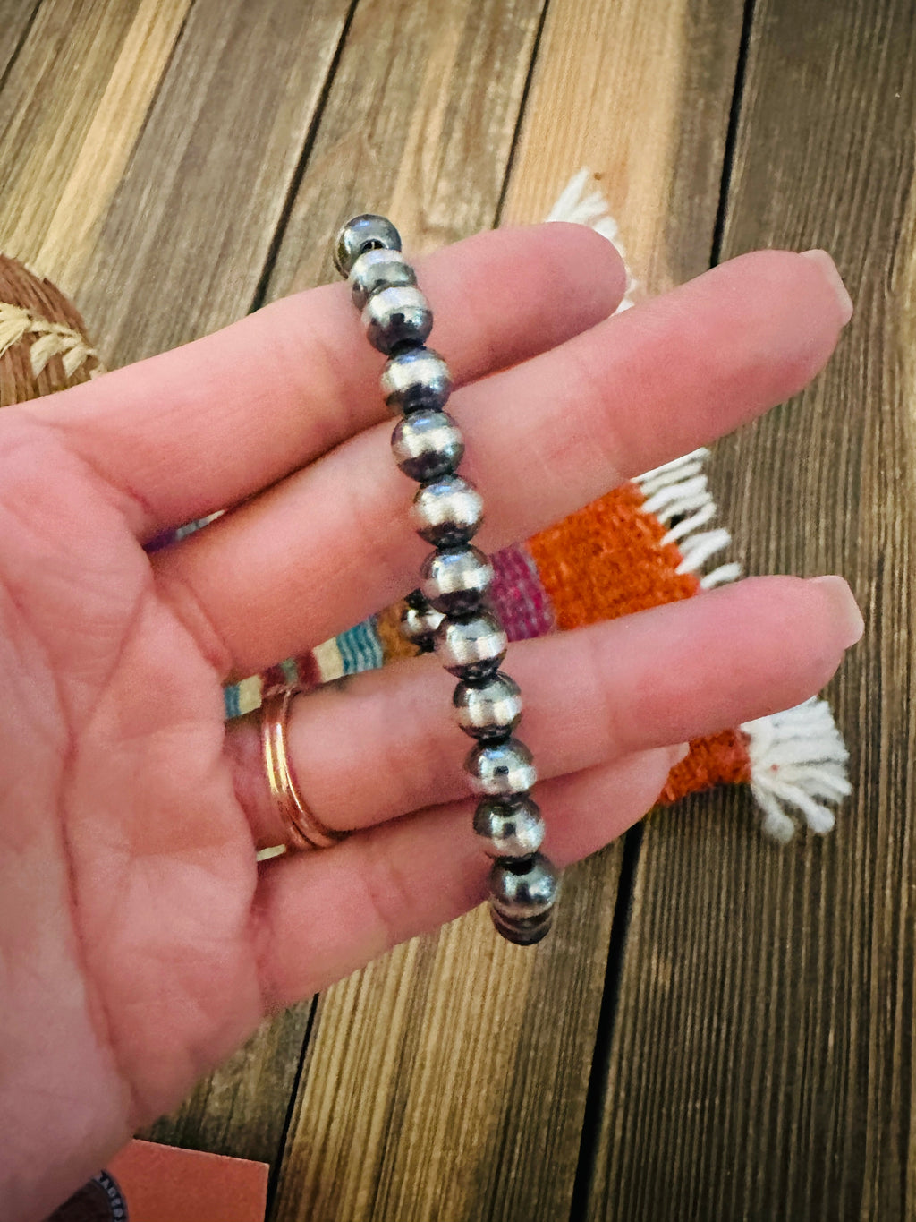 Handcrafted 6mm Sterling Silver Pearl Beaded Stretch Bracelet