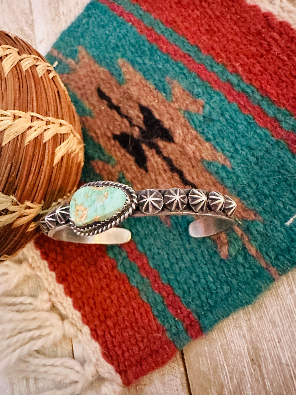 Handcrafted Turquoise & Sterling Silver Cuff Bracelet by Kevin Billah