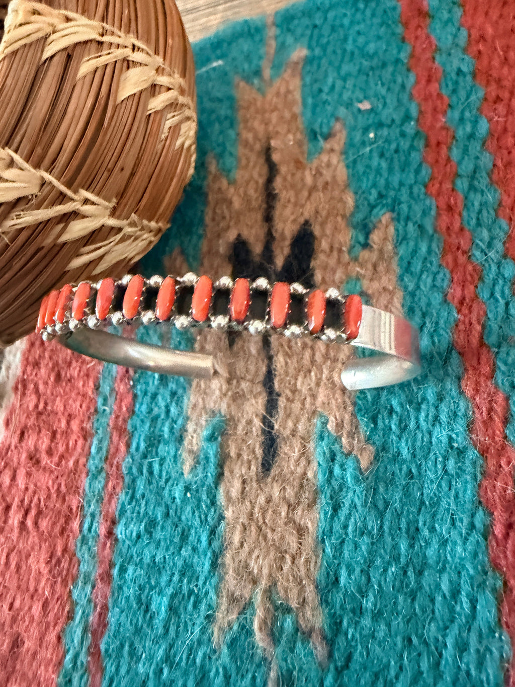 Handcrafted Coral & Sterling Silver Cuff Bracelet