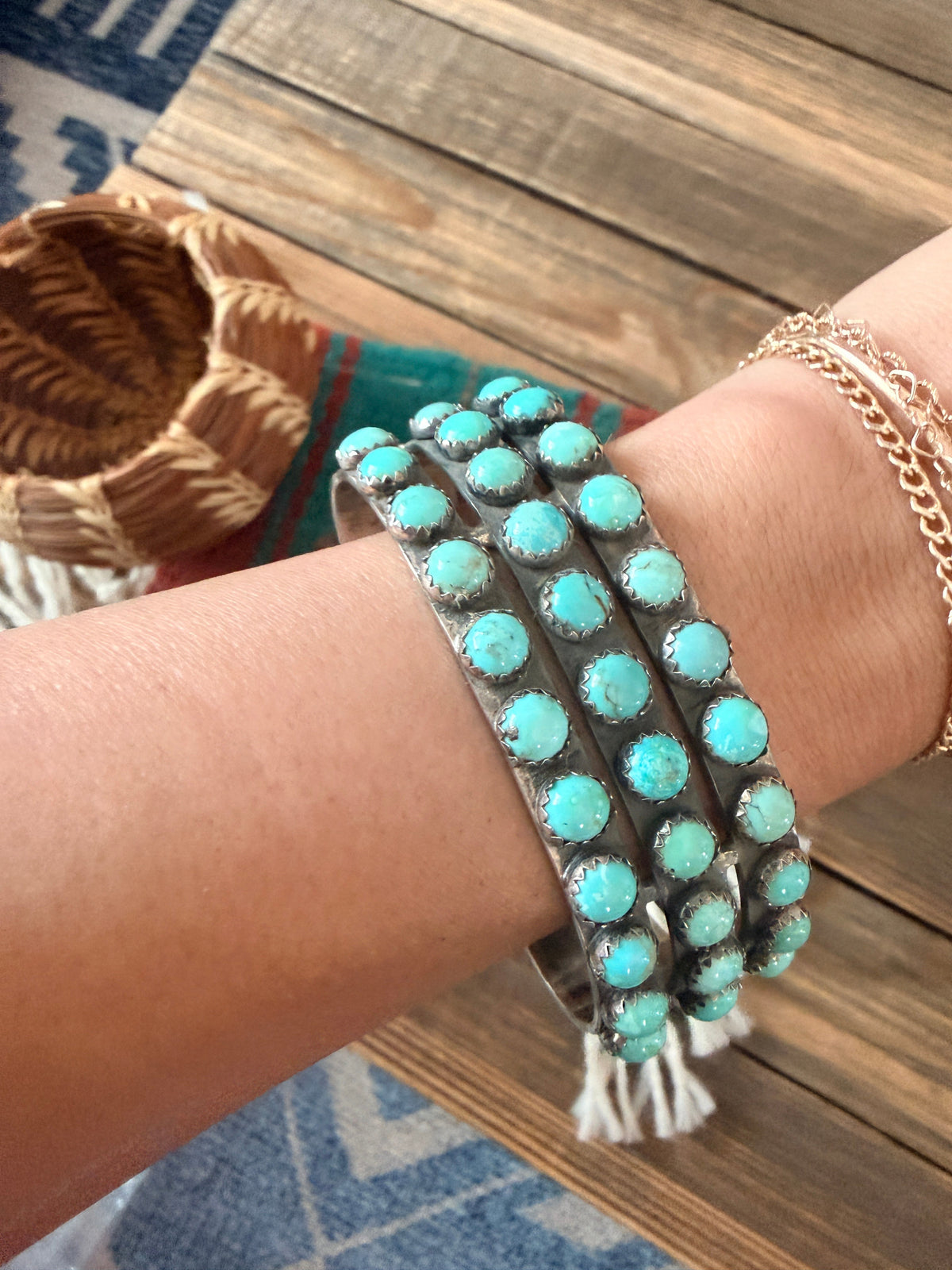 Handcrafted Sterling Silver & Turquoise Cluster Cuff Bracelet by Marcella James