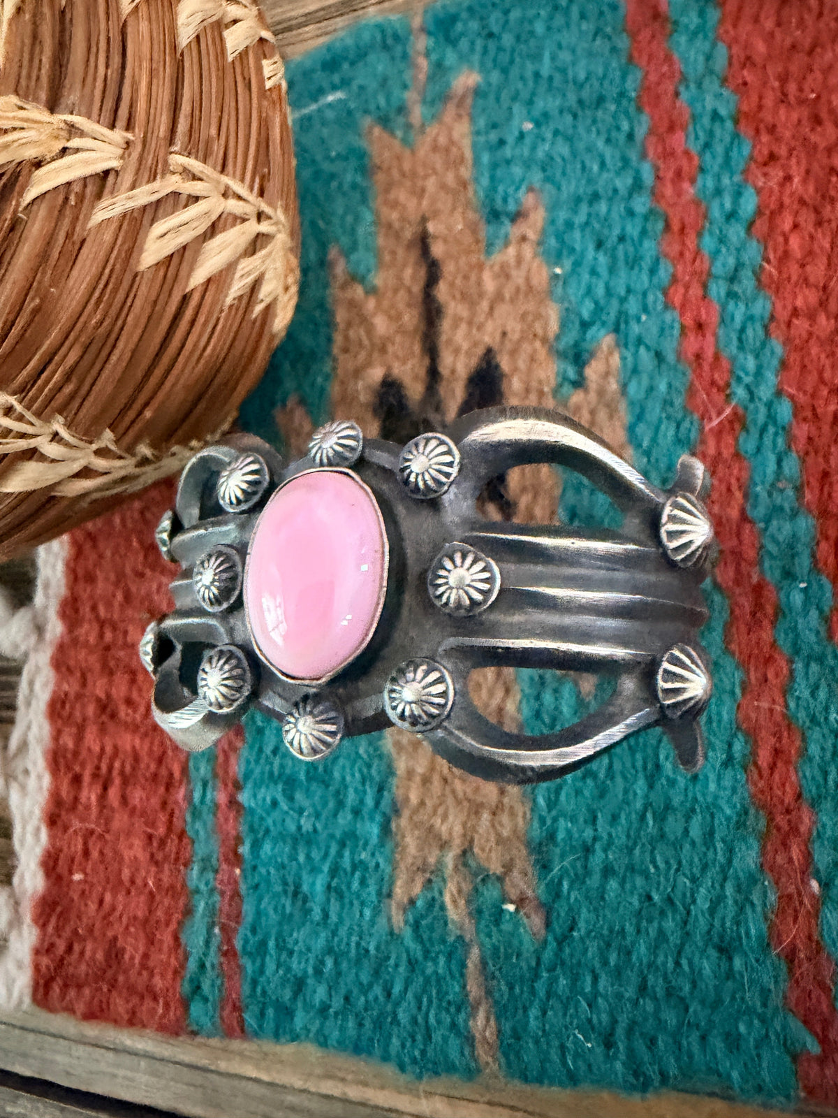 Handcrafted Queen Pink Conch & Sterling Silver Cuff Bracelet by Chimney Butte