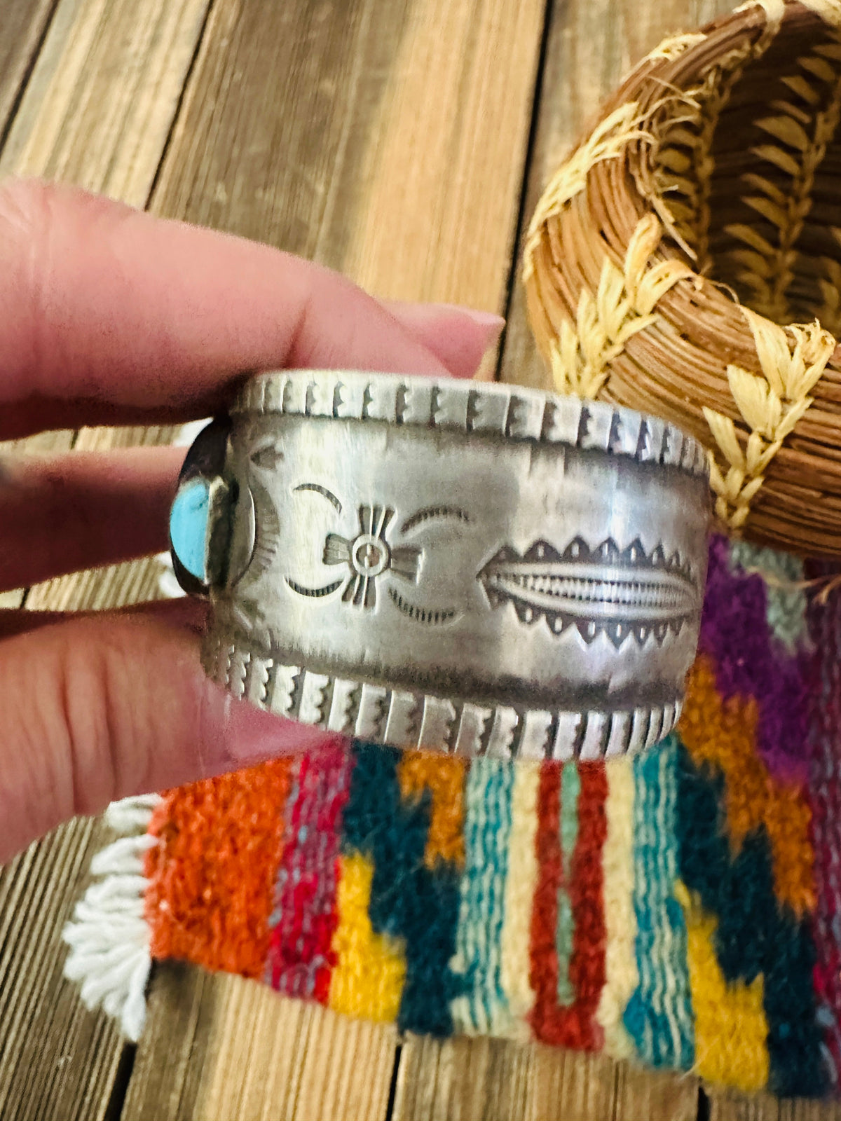 Handcrafted Old Pawn Sterling Silver & Turquoise Cuff Bracelet
